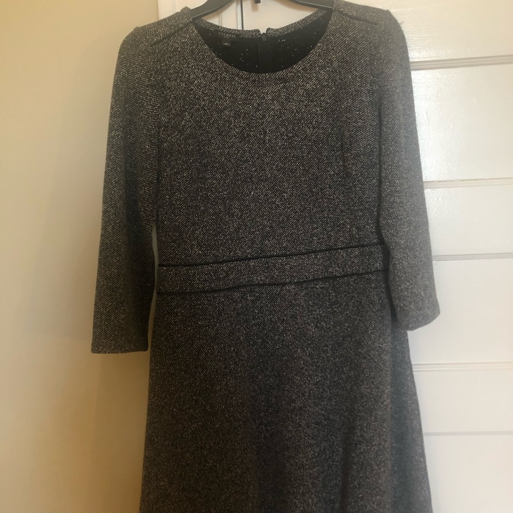 Talbots tweed dress with leather piping detail